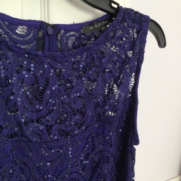 Marina Cocktail Dress, lace/sheer across shoulder, fully lined cobalt, 6 - Picture 2 of 3